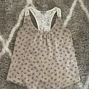 Floral Print Sheer Lace Straps Top